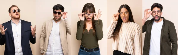 Set Persone Con Occhiali Sorpreso — Foto Stock