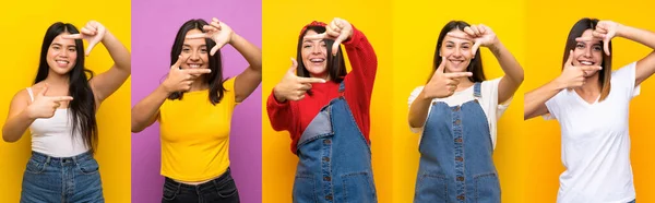 Conjunto Mujeres Enfocando Cara Símbolo Encuadre — Foto de Stock