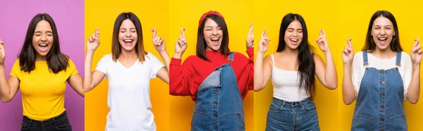 Conjunto Mulheres Com Dedos Cruzando — Fotografia de Stock