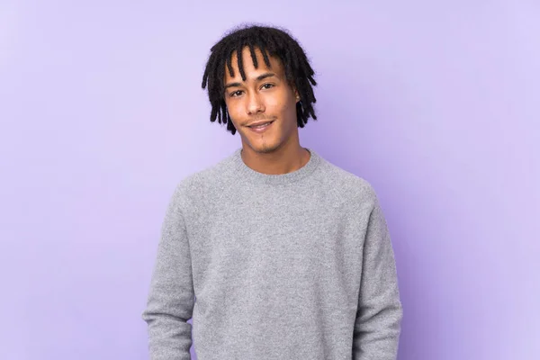 Young African American Man Isolated Purple Background Laughing — Stock Photo, Image