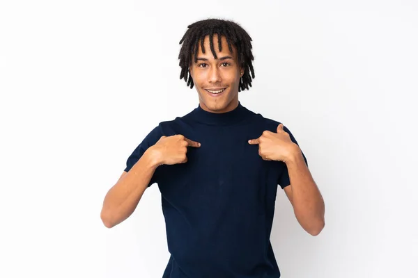 Junger Afrikanisch Amerikanischer Mann Isoliert Auf Weißem Hintergrund Mit Überraschendem — Stockfoto