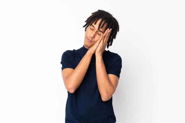 Young African American Man Isolated White Background Making Sleep Gesture — Stock Photo, Image