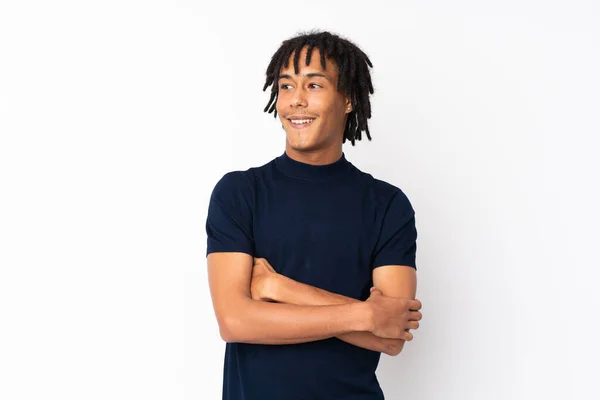 Young African American Man Isolated White Background Happy Smiling — Stock Photo, Image