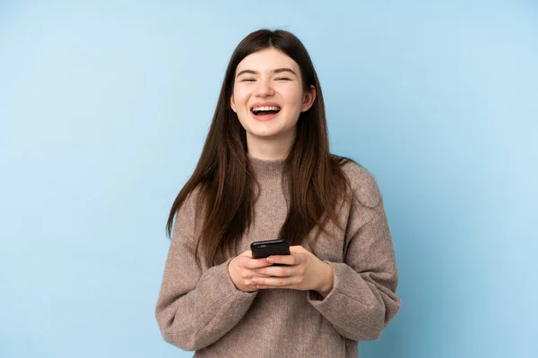 Junge Ukrainische Teenager Mädchen Trägt Einen Pullover Über Isolierten Blauen — Stockfoto