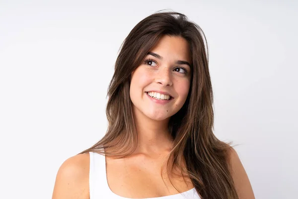 Porträtt Vacker Tonåring Brasiliansk Flicka Över Isolerad Bakgrund — Stockfoto