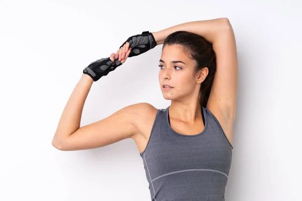 Teenager Brazilian Sport Girl Isolated White Background Stretching — Stock Photo, Image