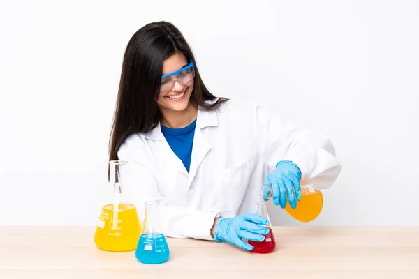 Young Scientific Woman Table — Stock Photo, Image