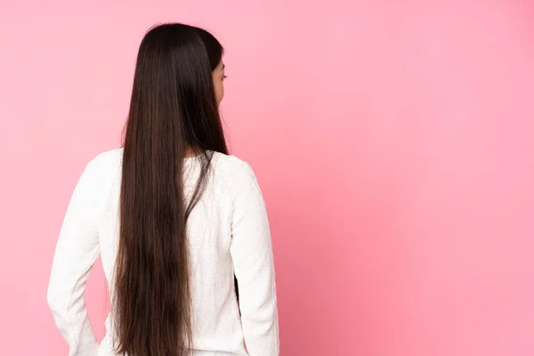 Young Asian Woman Isolated Background Back Position Looking Side — Stock Photo, Image