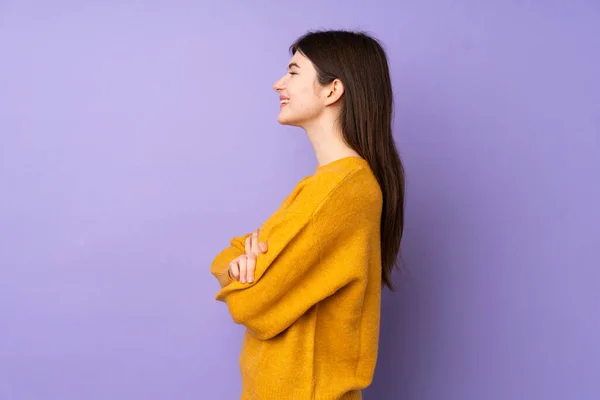 Young Ukrainian Teenager Girl Isolated Purple Background Lateral Position — Stock Photo, Image