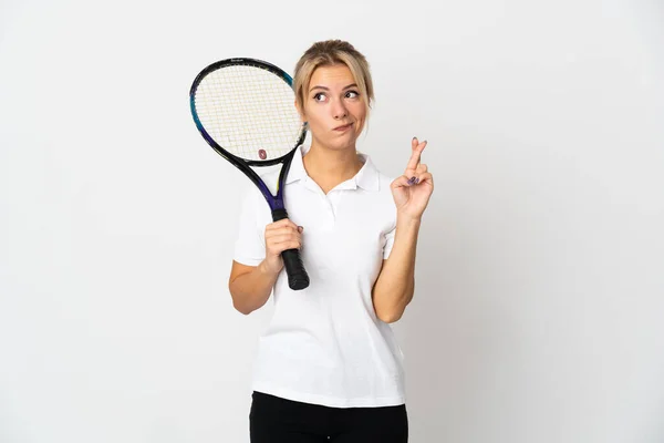 Jeune Joueuse Tennis Russe Isolée Sur Fond Blanc Avec Les — Photo