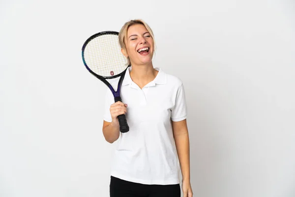 러시아 테니스 선수가 배경에서 웃으면서 — 스톡 사진