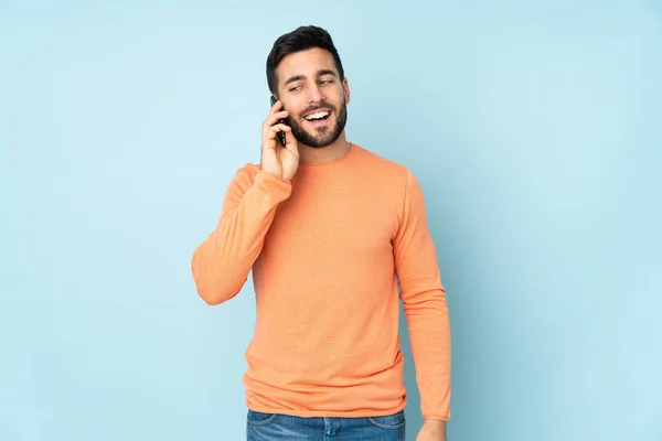 Caucásico Guapo Hombre Mantener Una Conversación Con Teléfono Móvil Sobre —  Fotos de Stock