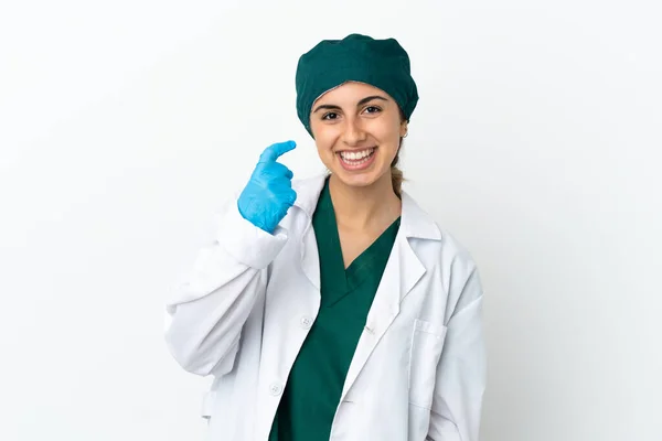Chirurg Běloška Žena Izolované Bílém Pozadí Dělá Nadcházející Gesto — Stock fotografie