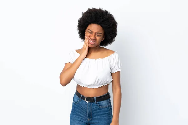 Young African American Woman Isolated White Background Toothache — Stock Photo, Image