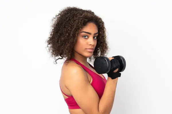 Jeune Femme Sportive Afro Américaine Isolée Sur Fond Blanc Faisant — Photo