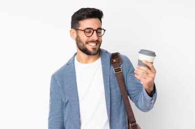 Beyaz arka planda izole edilmiş beyaz iş adamı