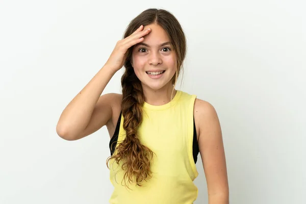 Little Caucasian Girl Isolated White Background Surprise Shocked Facial Expression — Stock Photo, Image