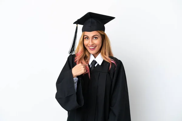 Graduado Universitario Joven Sobre Fondo Blanco Aislado Con Expresión Facial —  Fotos de Stock