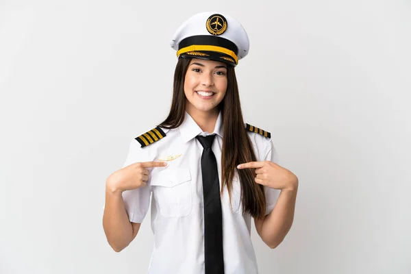 Chica Brasileña Piloto Avión Sobre Fondo Blanco Aislado Con Expresión —  Fotos de Stock