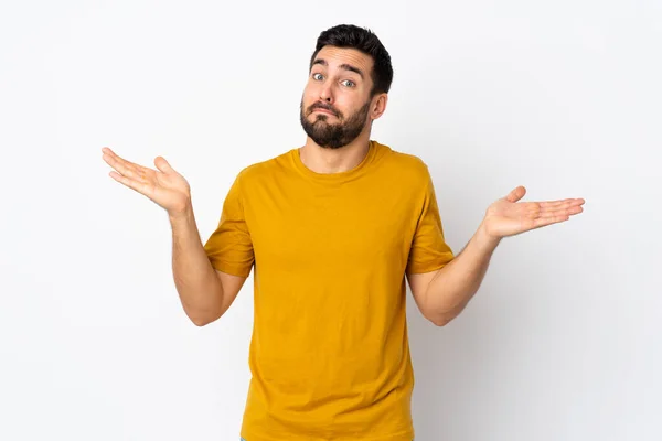 Joven Hombre Guapo Con Barba Aislada Sobre Fondo Blanco Haciendo —  Fotos de Stock