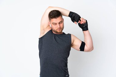 Beyaz arka planda izole edilmiş Rus sporcu kolu geriyor.