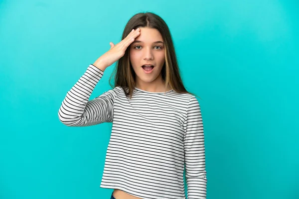 Little Girl Isolated Blue Background Has Realized Something Intending Solution — Stock Photo, Image