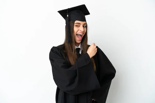 Joven Graduado Universitario Aislado Sobre Fondo Blanco Celebrando Una Victoria —  Fotos de Stock