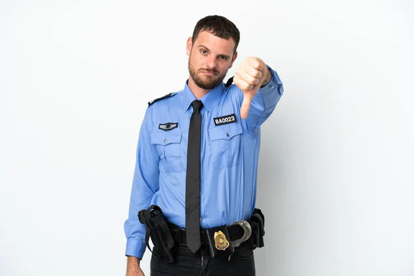 Jonge Politie Braziliaanse Man Geïsoleerd Witte Achtergrond Tonen Duim Naar — Stockfoto