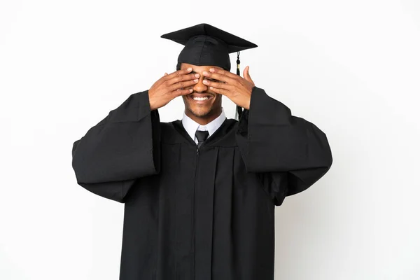 Afrikalı Amerikalı Üniversite Mezunu Izole Edilmiş Beyaz Arka Planda Gözleri — Stok fotoğraf