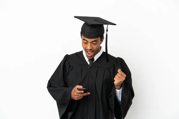 Negro Americano Universidad Graduado Hombre Sobre Aislado Blanco Fondo Sorprendido —  Fotos de Stock