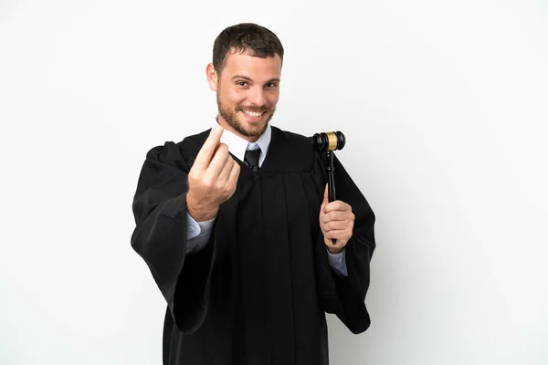 Rechter Kaukasische Man Geïsoleerd Witte Achtergrond Geld Verdienen Gebaar — Stockfoto