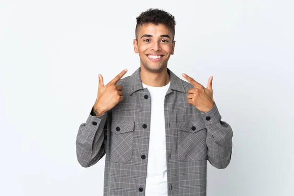 Jonge Braziliaanse Man Geïsoleerd Witte Achtergrond Geven Van Een Duim — Stockfoto