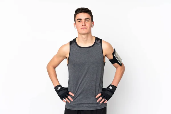 Teenager Αθλητής Άνθρωπος Πάνω Από Απομονωμένο Λευκό Τοίχο Ποζάρουν Χέρια — Φωτογραφία Αρχείου