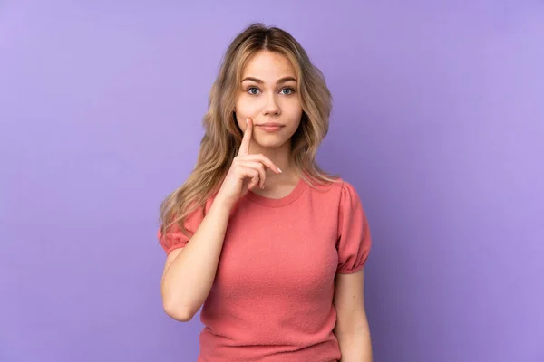 Teenager Russian Girl Isolated Purple Background Looking Front — Stockfoto