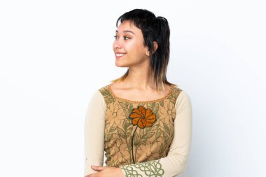 Genç Uruguaylı kız izole edilmiş beyaz arka plan görünümlü