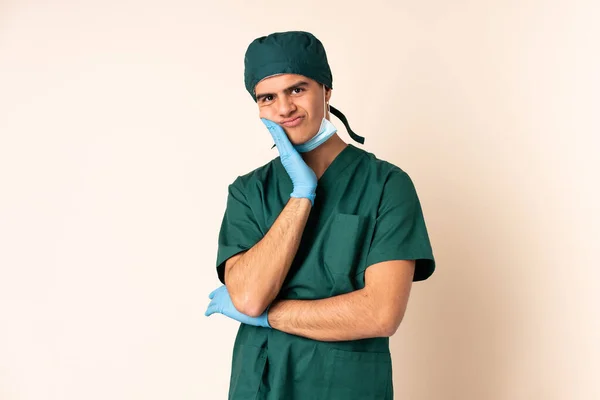 Surgeon Man Blue Uniform Isolated Background Unhappy Frustrated — Φωτογραφία Αρχείου