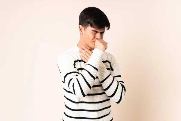 Handsome Man Isolated Beige Background Coughing Lot — 图库照片