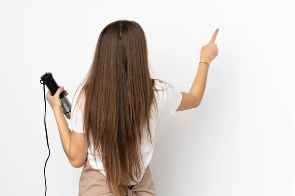 Junge Frau Benutzt Handmixer Isoliert Auf Weißem Hintergrund Der Mit — Stockfoto