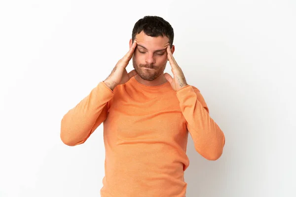 Brazilian Man Isolated White Background Headache — Stock Photo, Image