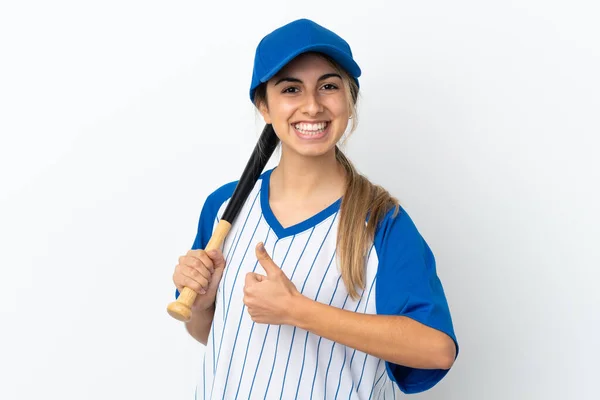 Ung Kaukasisk Kvinna Isolerad Vit Bakgrund Spelar Baseball Och Med — Stockfoto