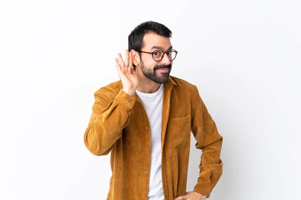 Beyaz Arka Planda Kadife Ceket Giyen Beyaz Saçlı Sakallı Yakışıklı — Stok fotoğraf