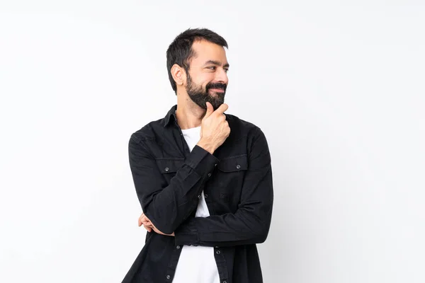 Jovem Com Barba Sobre Fundo Branco Isolado Olhando Para Lado — Fotografia de Stock