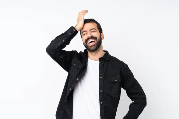 Jovem Com Barba Sobre Fundo Branco Isolado Percebeu Algo Pretendendo — Fotografia de Stock