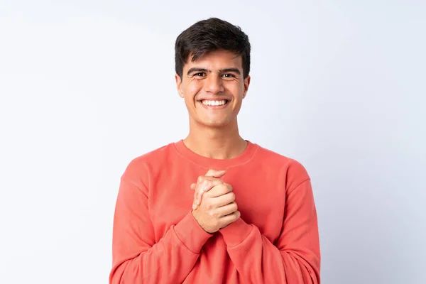 Handsome Man Isolated Blue Background Laughing — Stock Photo, Image