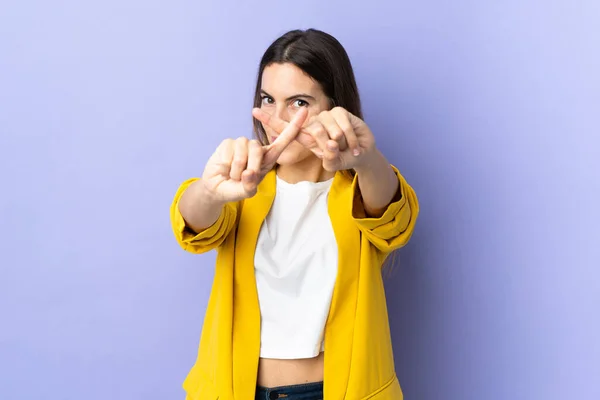 Jonge Blanke Vrouw Geïsoleerde Achtergrond Maken Stop Gebaar Met Haar — Stockfoto