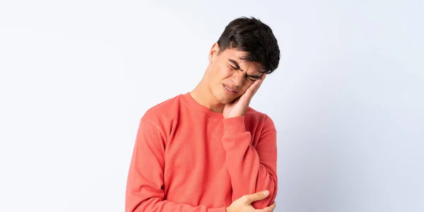 Handsome Man Isolated Blue Background Headache — Stock Photo, Image