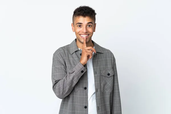 Young Brazilian Man Isolated White Background Showing Sign Silence Gesture — Stock Photo, Image
