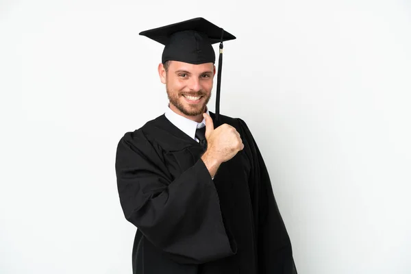 Jovem Universidade Brasileira Graduado Isolado Fundo Branco Orgulhoso Auto Satisfeito — Fotografia de Stock