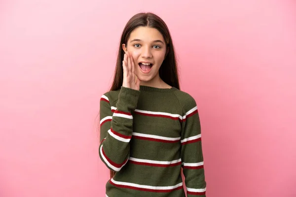 Little Girl Isolated Pink Background Surprise Shocked Facial Expression — Stock Photo, Image