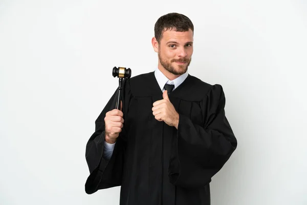 Rechter Kaukasische Man Geïsoleerd Witte Achtergrond Trots Zelfvoldaan — Stockfoto